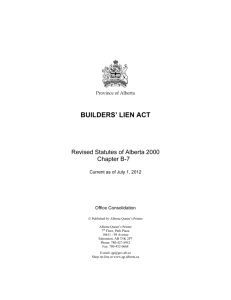 BUILDERS' LIEN ACT - Alberta Queen's Printer