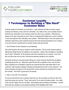 Customer Loyalty - 7 Techniques to Building a Die Hard Customer