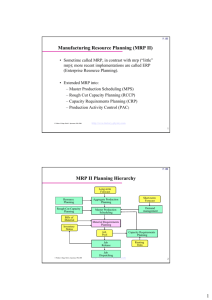 1 Manufacturing Resource Planning (MRP II) MRP II Planning
