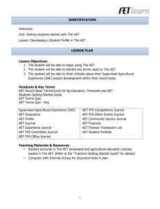 AET video, AET profile worksheet and key record book terms