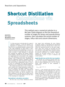 Shortcut Distillation Calculations via Spreadsheets