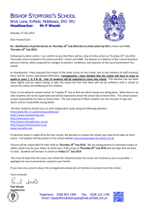 Letter to Parents - Staff Action 09 07 14