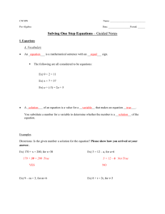 Solving One Step Equations – Guided Notes