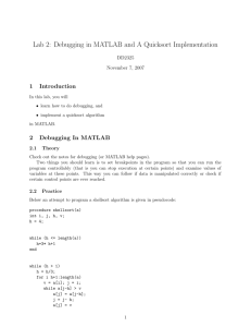 Lab 2: Debugging in MATLAB and A Quicksort Implementation