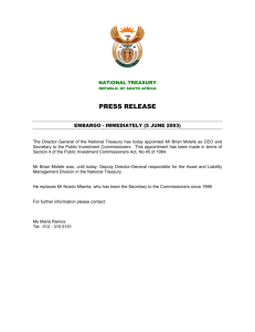Appointment of Mr Brian Molefe as CEO and Secretary to the Public