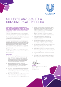 UNILEVER ANZ QUALITY & CONSUMER SAFETY POLICY