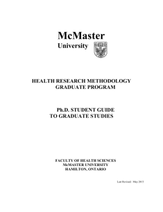 McMaster University HEALTH RESEARCH METHODOLOGY