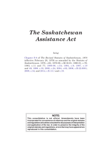 The Saskatchewan Assistance Act - Queen's Printer