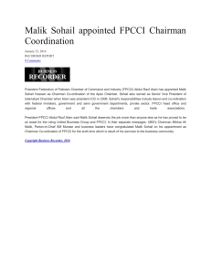 Malik Sohail appointed FPCCI Chairman Coordination