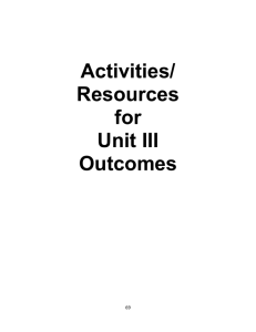 Activities/ Resources for Unit III Outcomes