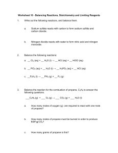 Worksheet 10 - Balancing Reactions, Stoichiometry and Limiting