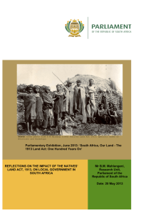 1913 Natives Land Act - Parliament of South Africa