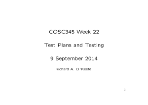 COSC345 Week 22 Test Plans and Testing 9 September 2014