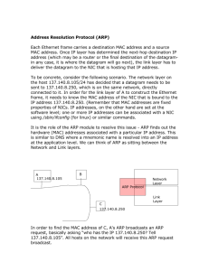 Address Resolution Protocol (ARP) Each Ethernet frame carries a
