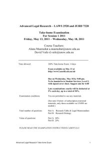Advanced Legal Research – LAWS 2520 and JURD 7220 Take