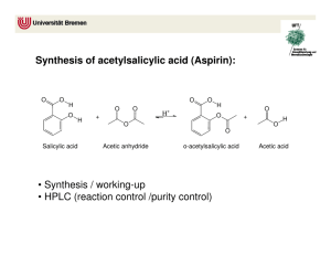 Synthesis of acetylsalicylic acid (Aspirin): • Synthesis / working