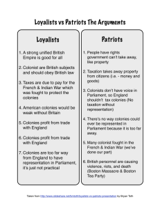 Loyalists vs Patriots The Arguments Loyalists Patriots