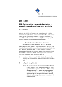 [CO 03/645] FSR Act transition – regulated activities – deposit