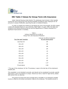 to have access to: IRC Table I Values for Group Term Life Insurance