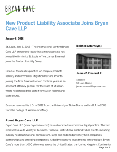 Bryan Cave - New Product Liability Associate Joins Bryan Cave LLP