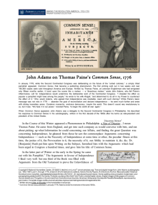 John Adams looks back on Thomas Paine's Common Sense