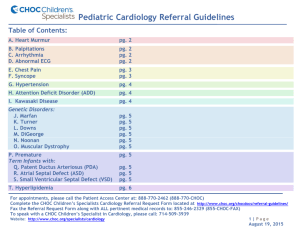 Pediatric Cardiology Referral Guidelines