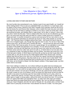 "Our Plantation is Very Weak": Letter of Indentured Servant, Richard