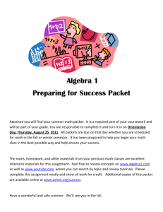 Algebra 1 Preparing for Success Packet