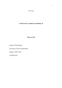 Lexical access, cognitive psychology of Marcus Taft School of