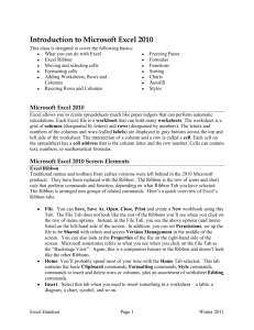 Introduction to Microsoft Excel 2010