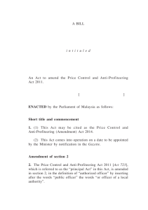 Price Control and Anti-Profiteering (Amendment) 1 A BILL