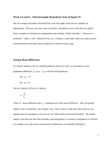 Week 4 Lecture: Paired-Sample Hypothesis Tests (Chapter 9