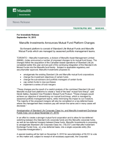 Manulife Investments Announces Mutual Fund Platform Changes