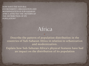 Describe the pattern of population distribution in the countries of Sub