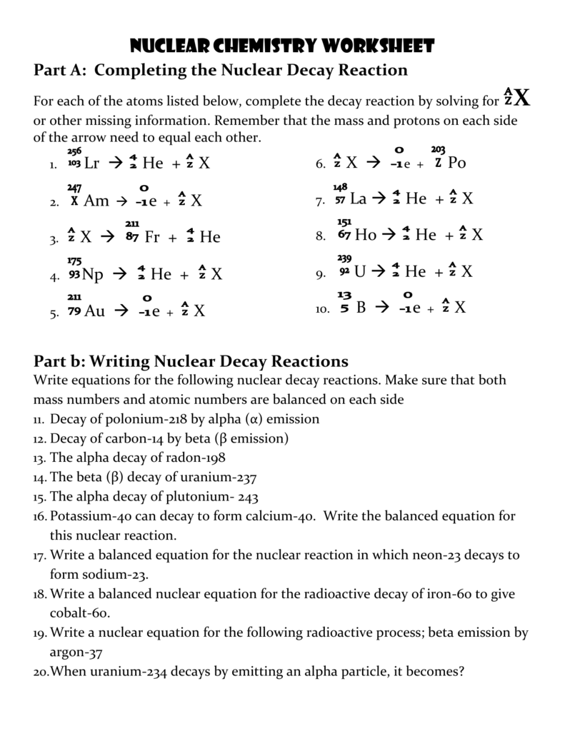 Radioactive Decay Worksheet Answers