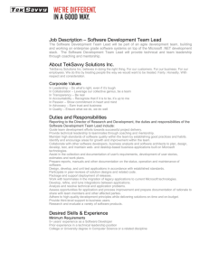 Job Description – Software Development Team Lead