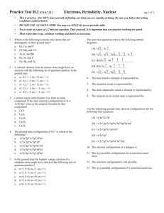 Practice Test H.2 (Ch 6,7,21) Electrons