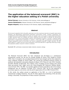 The application of the balanced scorecard (BSC)