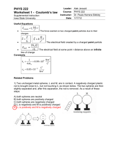 PHYS 222 Worksheet 1 - Coulomb's law