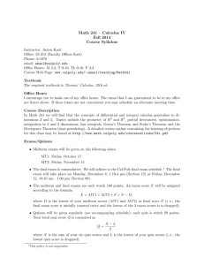 Math 241 – Calculus IV Fall 2014 Course Syllabus