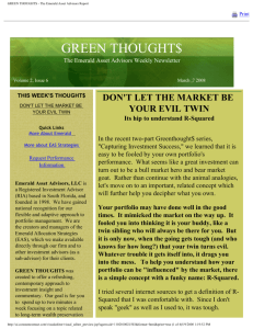 GREEN THOUGHTS - The Emerald Asset Advisors Report