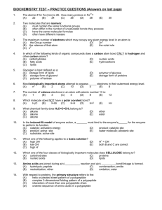 BIOCHEMISTRY TEST – PRACTICE QUESTIONS (Answers on last