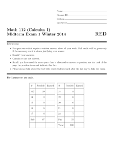 Math 112 (Calculus I) Midterm Exam 1 Winter 2014