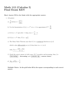 Math 112 (Calculus I) Final Exam KEY