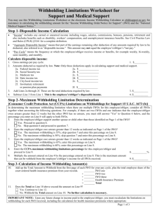 Withholding Limitations Worksheet for Support and
