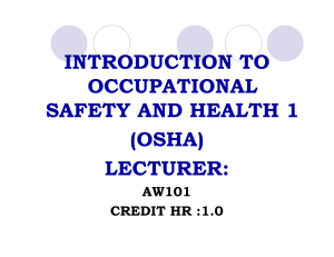 INTRODUCTION TO OCCUPATIONAL SAFETY AND HEALTH 1