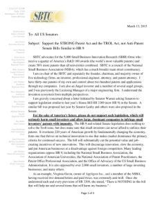 Letter to US Senate Opposing Senator Warner's Patent Letter