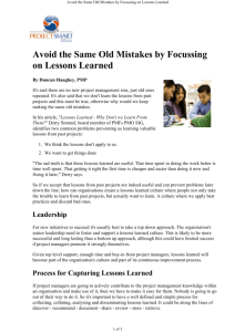 Avoid the Same Old Mistakes by Focussing on Lessons Learned