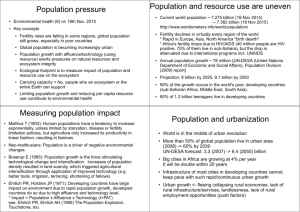 Population pressure Population and resource use are uneven