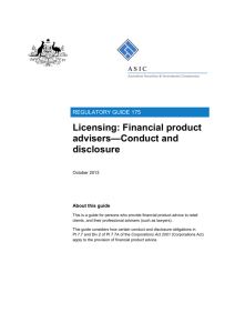 Regulatory Guide RG 175 Licensing: Financial product advisers